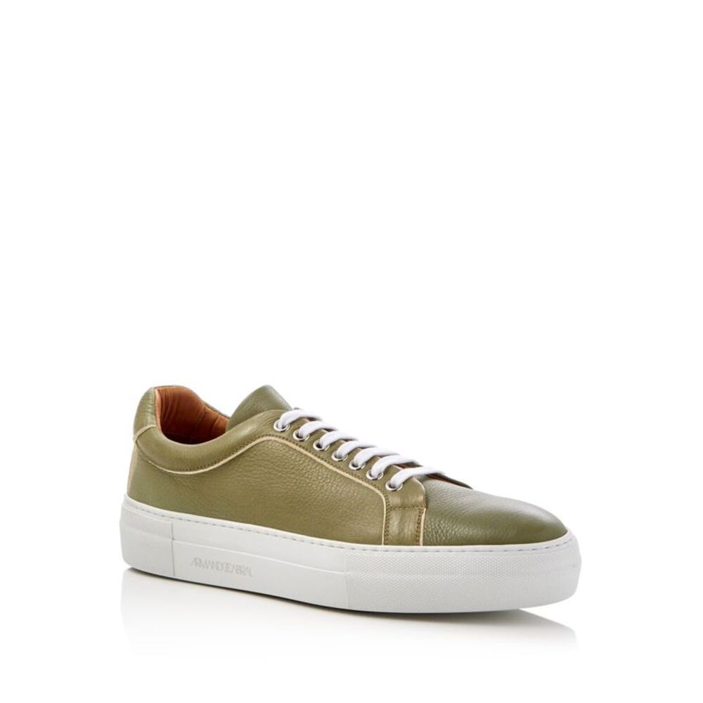 ARMANDO CABRAL Mens Green Salvia Round Toe Platform Leather Athletic Sneakers 42